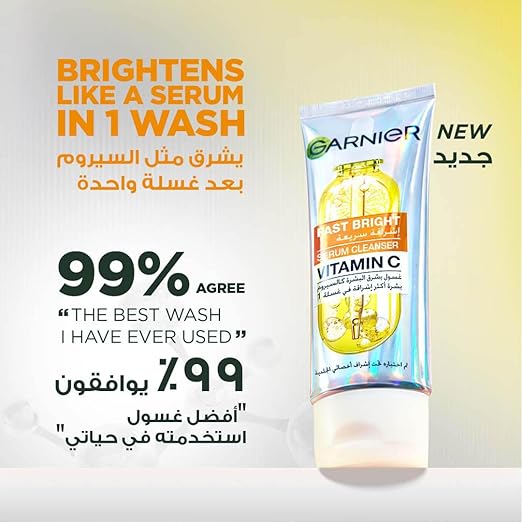 Garnier Skinactive Fast Bright Vitamin C Serum Cleanser Facewash, 100Ml