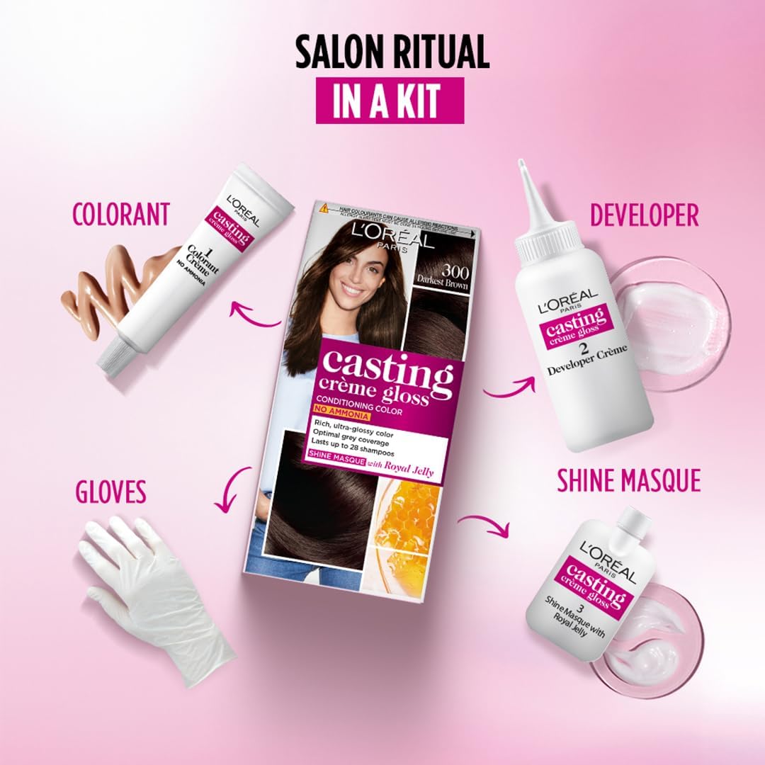 L'Oreal Paris Casting Creme Gloss Hair Dye With Coconut Oil Conditioner Dark Brown 300, 1 Pack