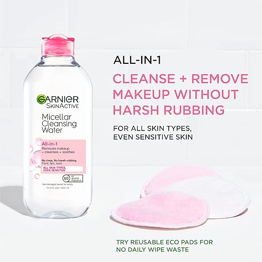 Garnier Skin Active All In 1 Waterproof Non-Greasy Makeup Remover & Cleansing Micellar Water In Oil For All Skin Types, 400Ml