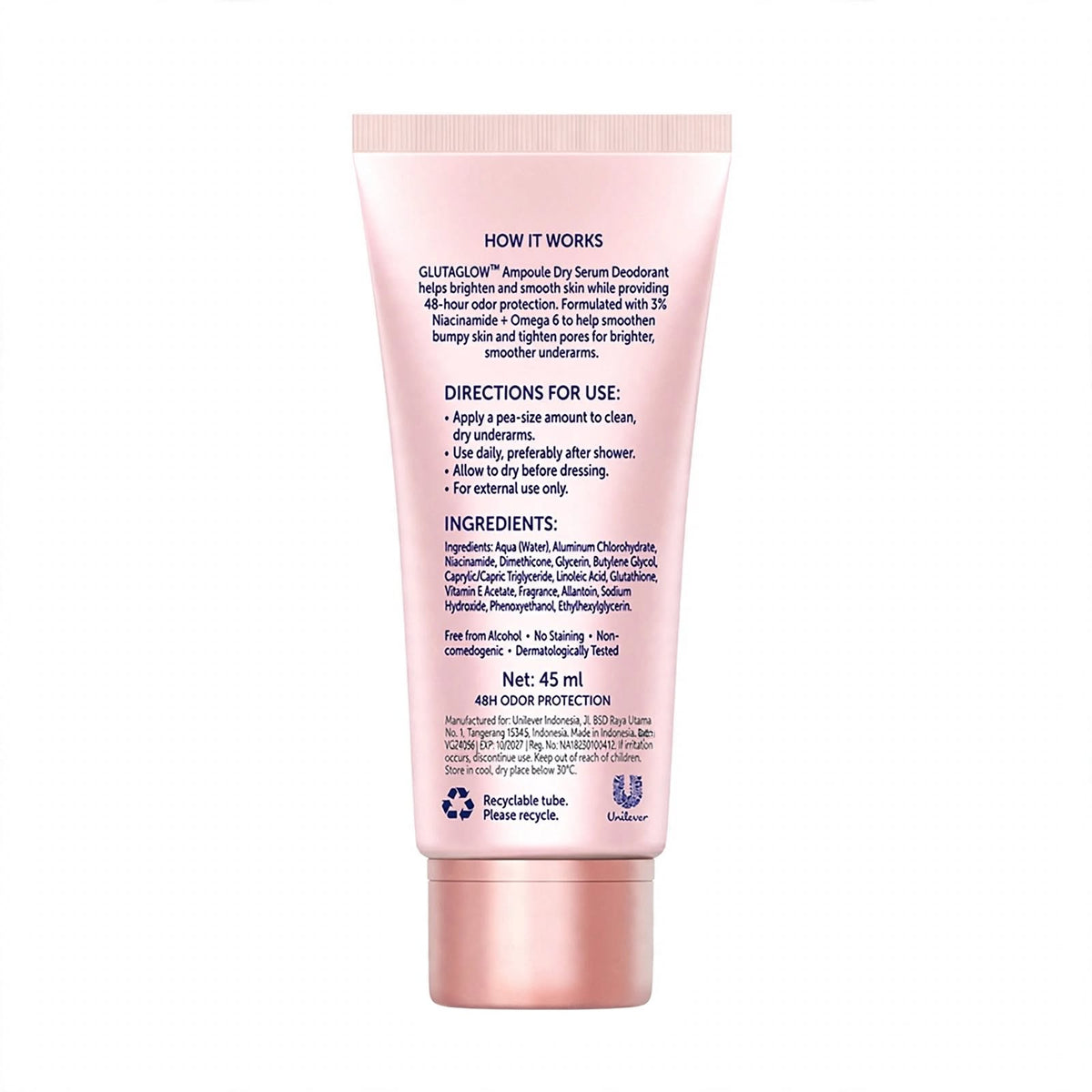 Vaseline GlutaGlow Ampoule Dry Deodorant Serum 45ml Bright & Smooth