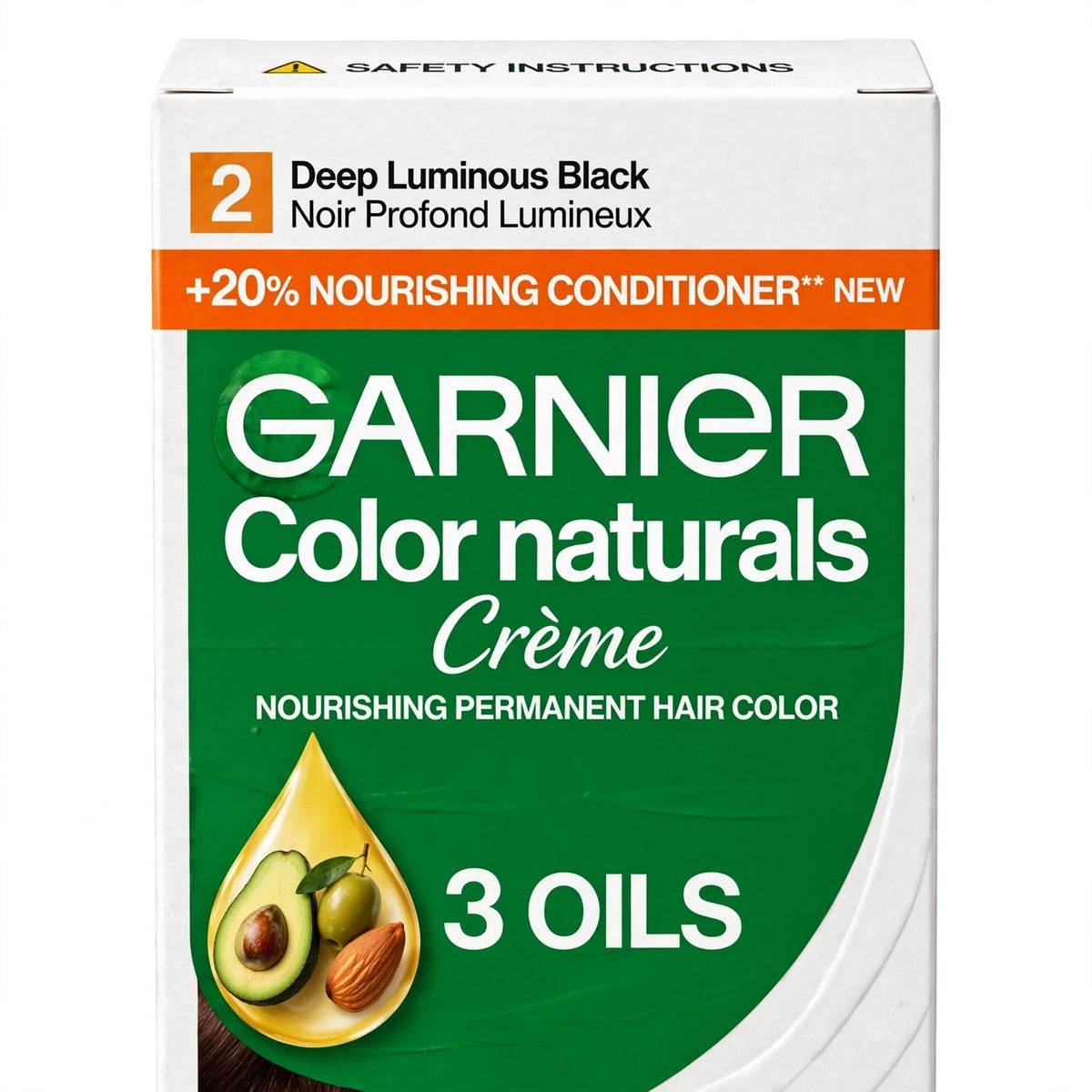 Garnier Color Naturals Nourishing Permanent Hair Dye Cream with 3 Oils Deep Luminous Black 2, 1 Pack