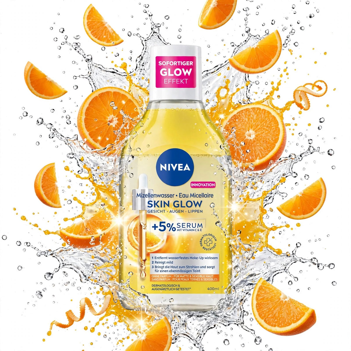 Nivea Micellar Water Brightening Face -Eyes + 5% Serum Makeup Remover, 400Ml