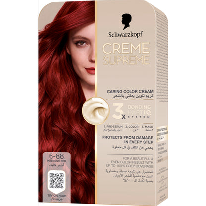Schwarzkopf Creme Supreme Full Kit Permanent Hair Coloration 6-88 Intensive Red