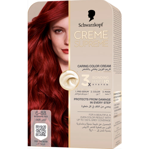 Schwarzkopf Creme Supreme Full Kit Permanent Hair Coloration 6-88 Intensive Red