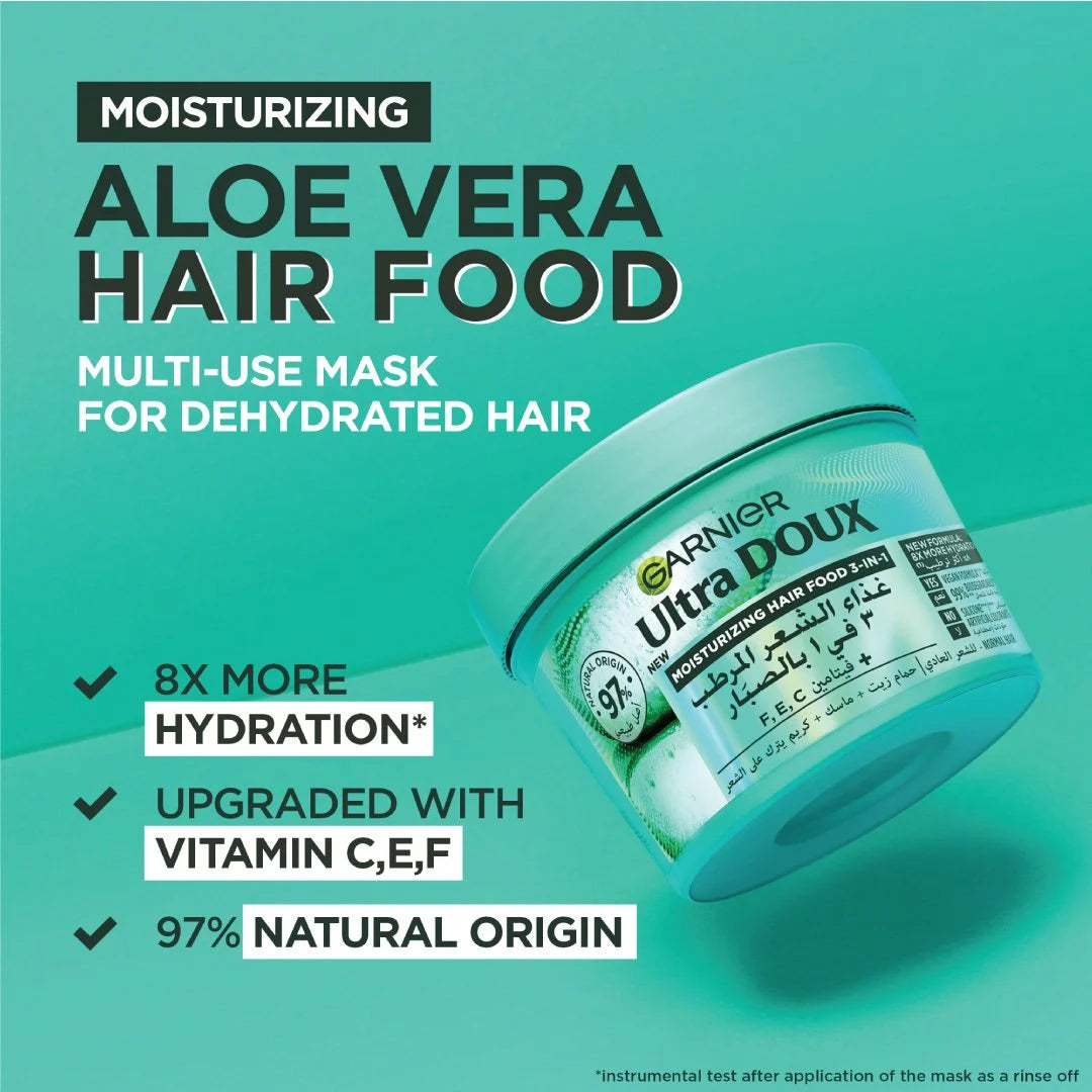 Garnier Ultra Doux 3in1 Moisturizing Hair Food Treatment with Coconut & Aloe Vera Extracts for Normal Hair, 390ml