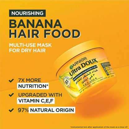 Garnier Ultra Doux 3In1 Nourishing Hair Food Treatment With Banana & Chia Extracts For Dry Hair, 390Ml