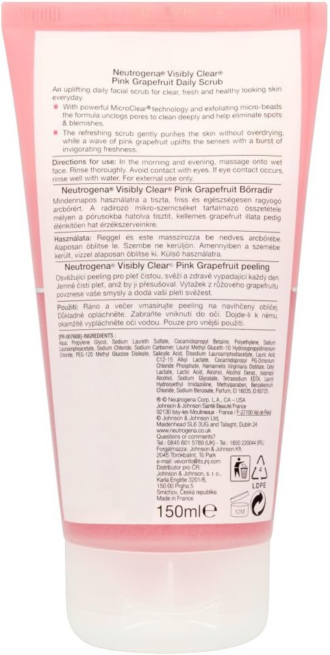 Neutrogena Visibly Clear Daily Facial Scrub With Pink Grapefruit, 150Ml