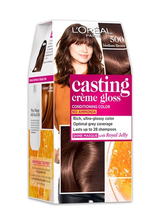L'Oreal Casting Creme Gloss Hair Dye With Coconut Oil Conditioner Light Brown 500, 1 Pack
