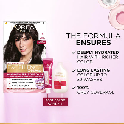 L'Oreal Excellence Triple Care Hair Color Cream Black 1.0, 1 Pack