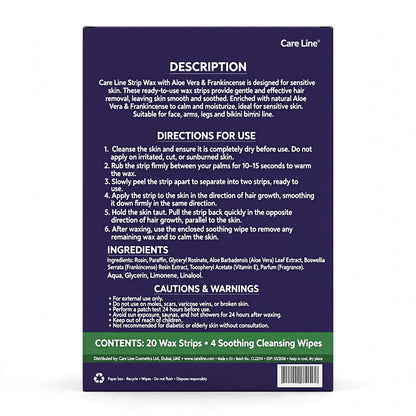 Care Line Sensitive Skin Wax Strips with 4 Wipes