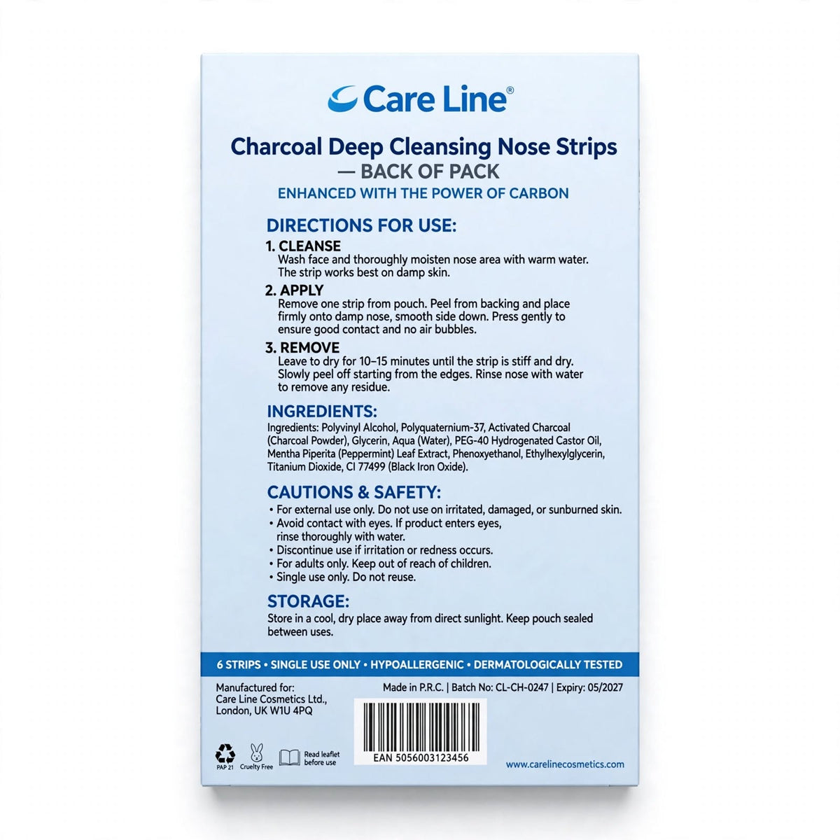 Care Line Carbon Deep Cleansing Nose Pore Strips 6 Strips