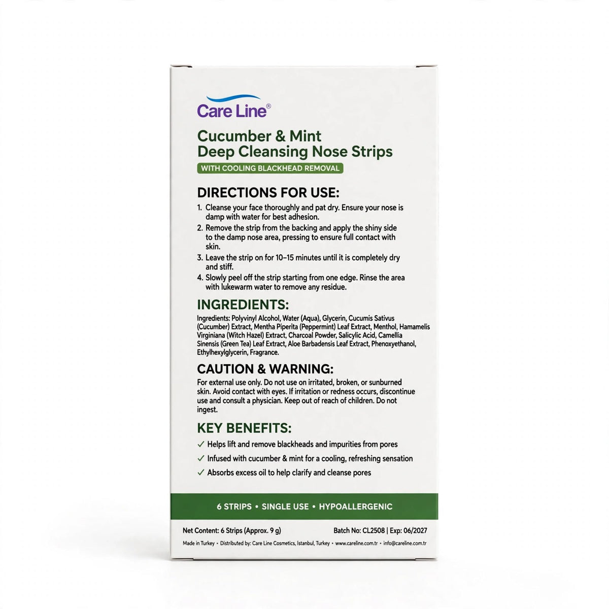 Care Line Cooling Deep Cleansing Nose Strips 6 Strips