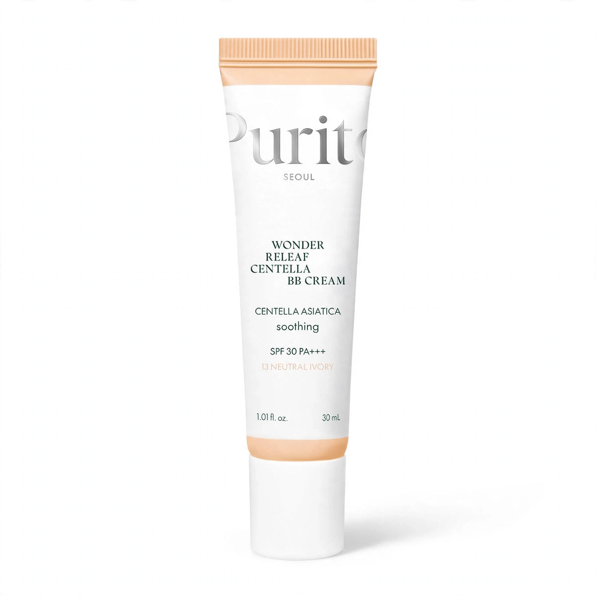 PURITO WONDER RELEAF CENTELLA  SPF 30 PA +++ 13 NEUTURAL IVORY BB CREAM COVERAGE FOR THE FACE 30 ML