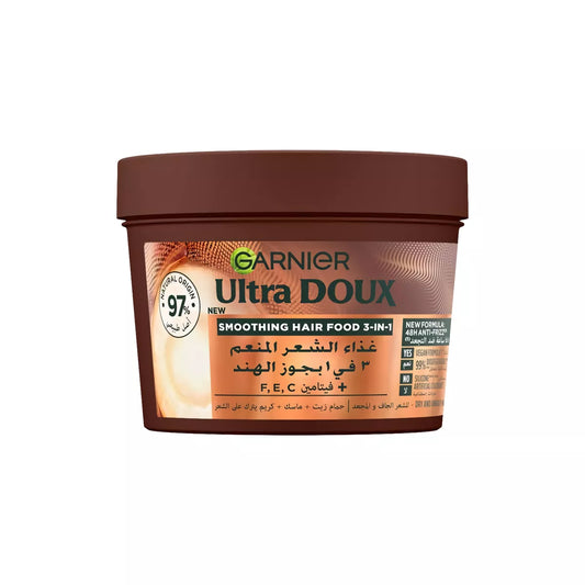 Garnier Ultra Doux Smoothing 3In1 Hair Food Treatment With Macadamia Nuts & Coconut Extracts For Frizzy & Unruly Hair, 390Ml