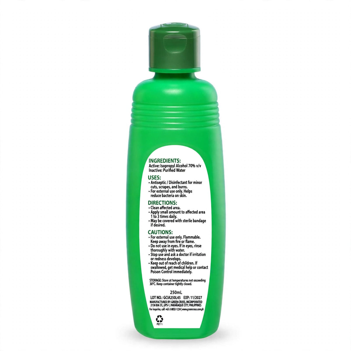 Green Cross Isopropyl Alcohol 70% Disinfectant Bottle 250ml