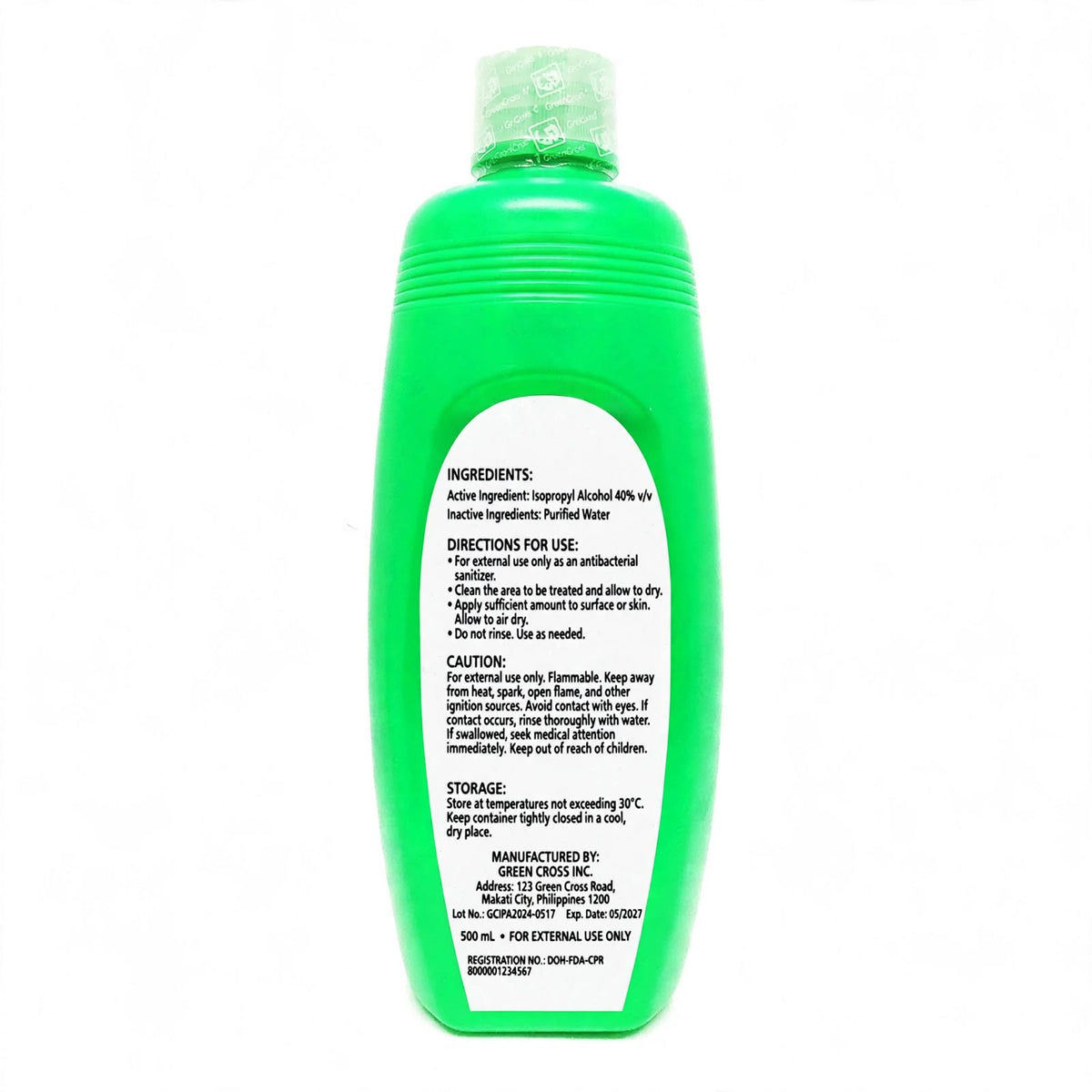 Green Cross Isopropyl Alcohol 40% Antibacterial Solution 500ml