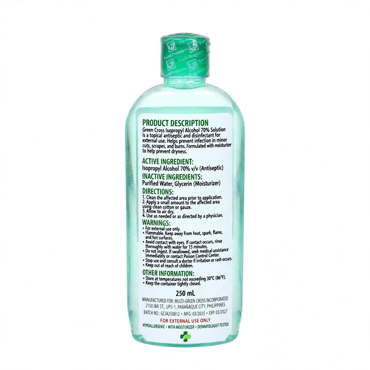 Green Cross Isopropyl Alcohol 70% Disinfectant Solution 250ml