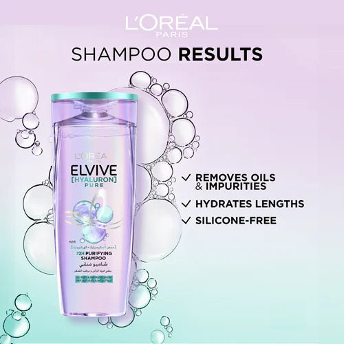 L'Oreal Elvive Hyaluron Pure 72H Purifying Shampoo with Salicylic & Hyaluronic Acids for Oily Scalp & Dehydrated Lengths, 200ml