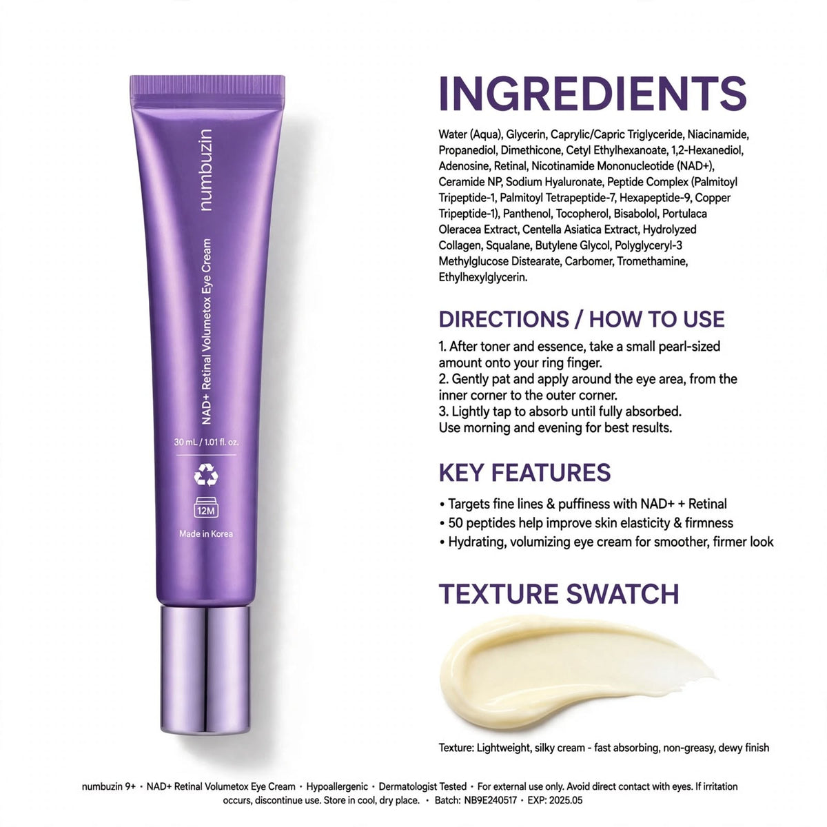 Numbuzin NAD+ Retinal Peptide Eye Cream 20ml
