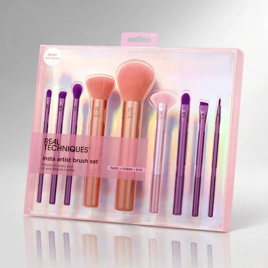 REAL TECHNIQUES INSTA ARTIST BRUSH SET 9 ARTIST APPROVED TOOLS FACE +CHECK+EYE