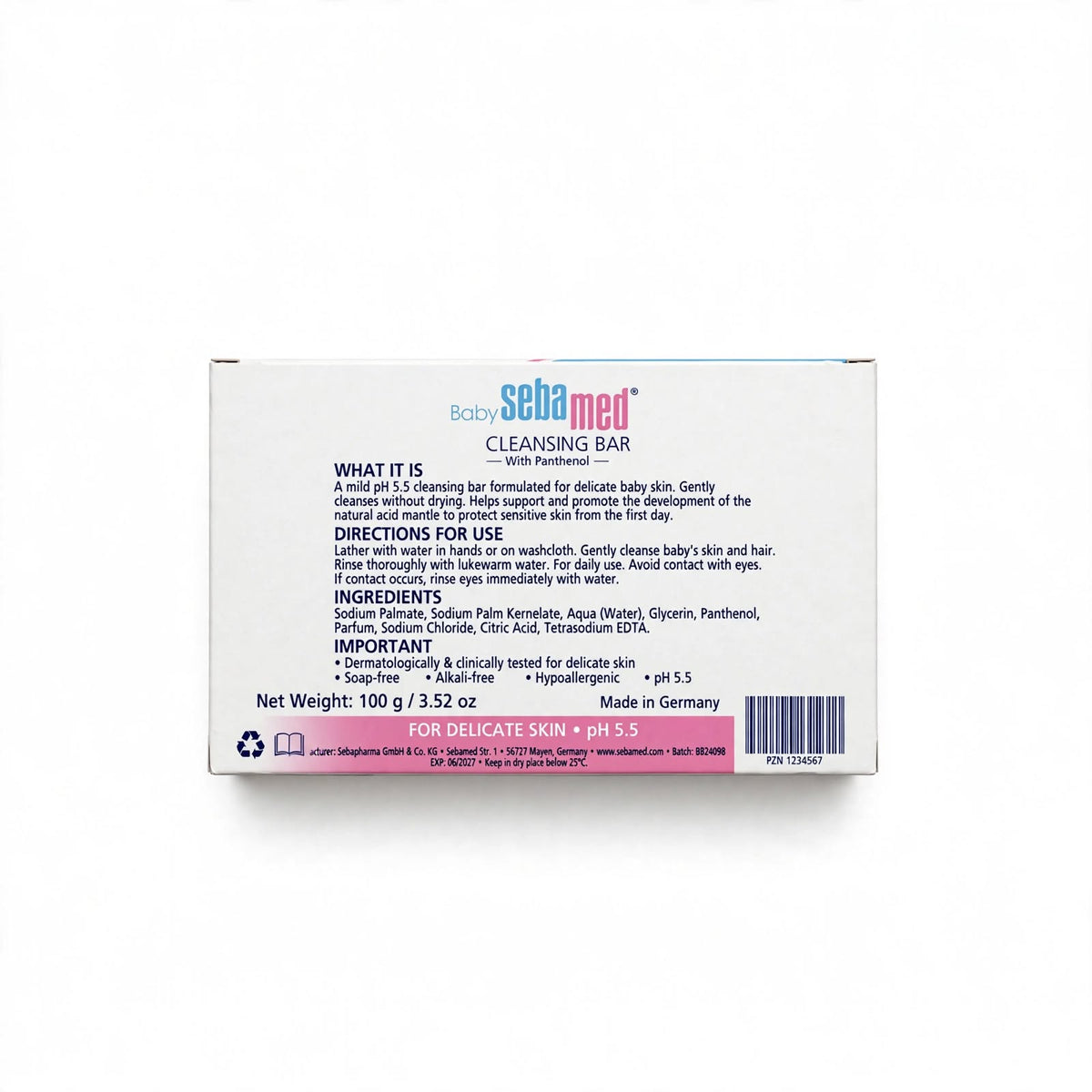 Sebamed Baby Panthenol Cleansing Bar pH 5.5 100g