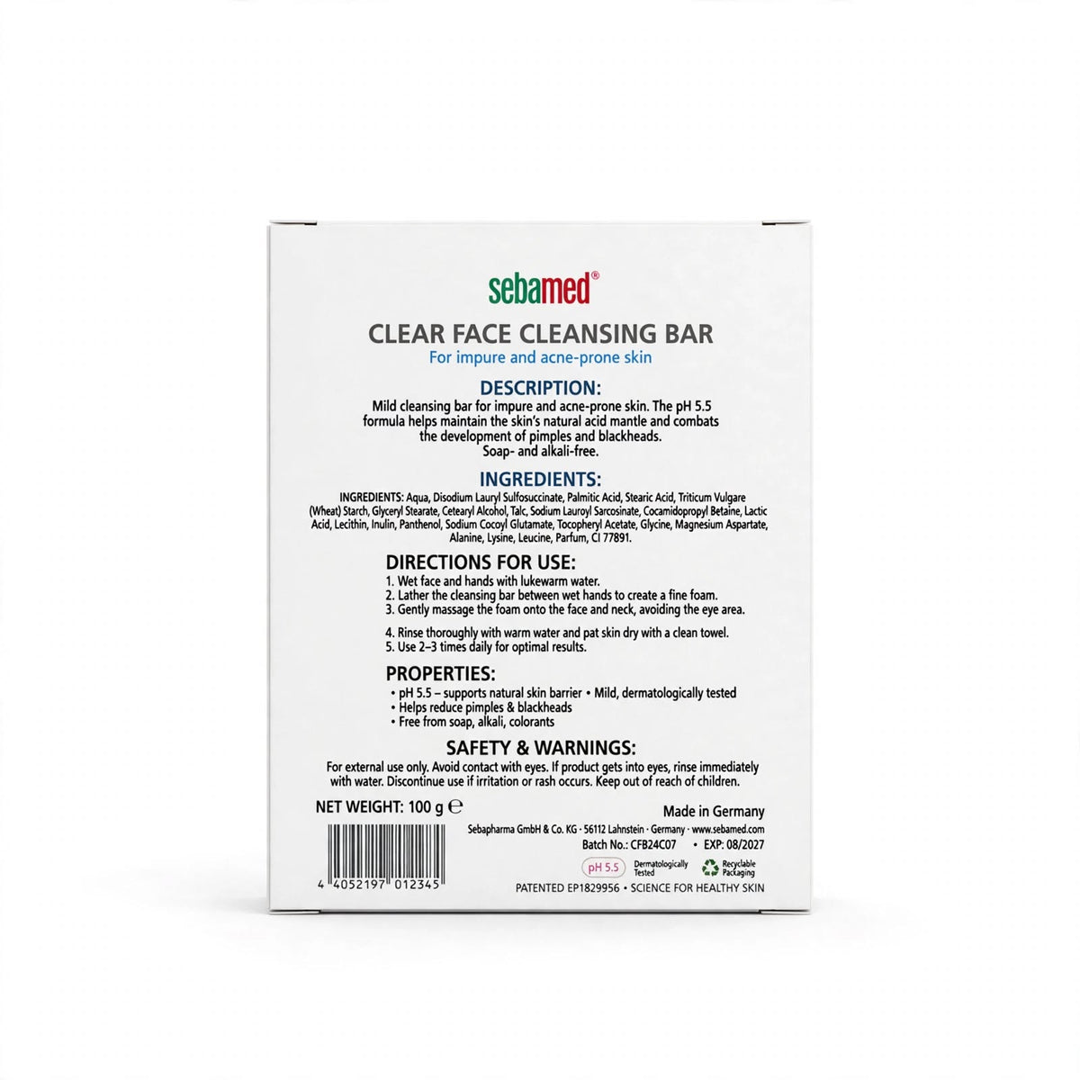 Sebamed Clear Face Cleansing Bar pH 5.5 for Impure Skin 100g