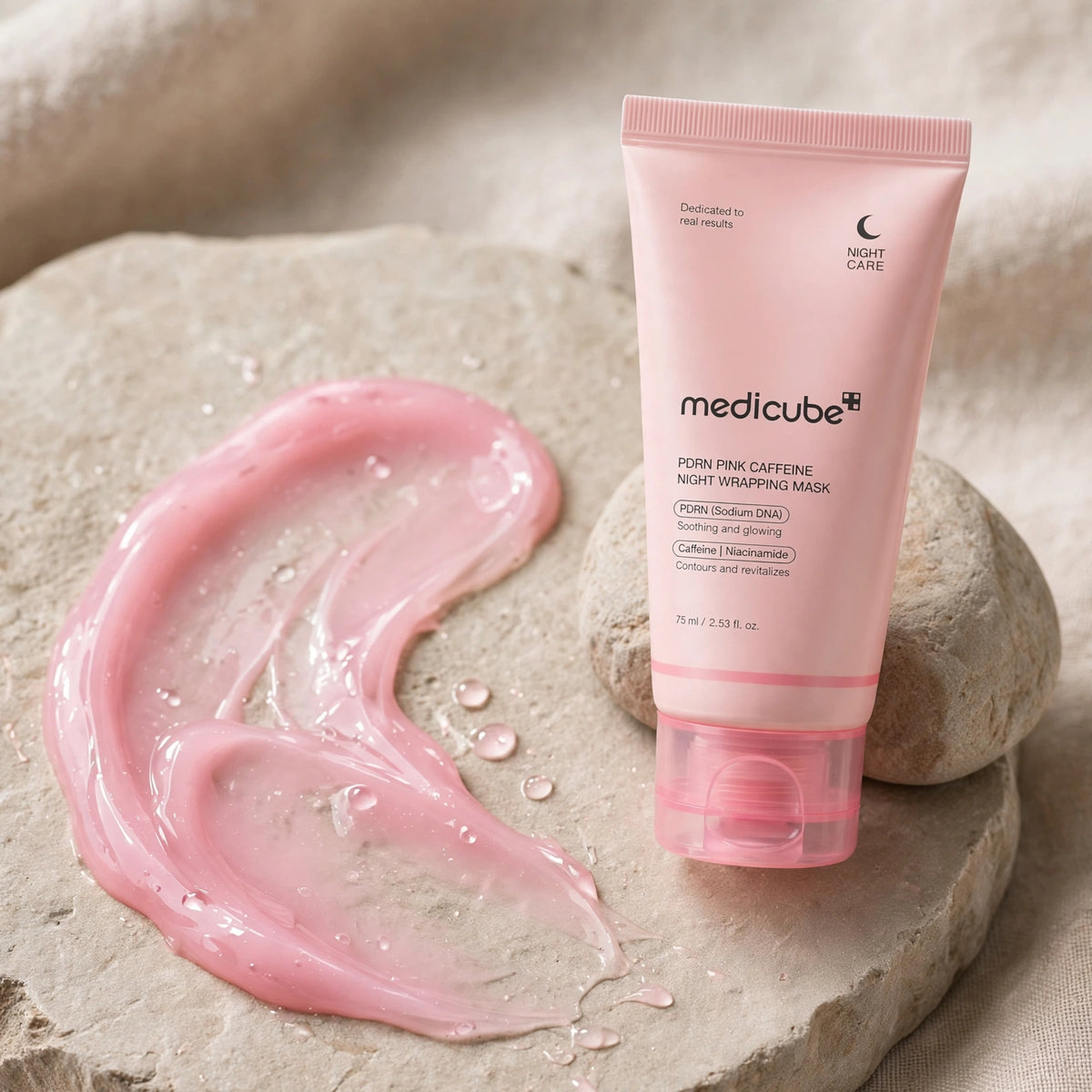 MEDICUBE PDRN PINK CAFFEINE NIGHT WRAPPING MASK PDRN (SODIUM DNA ) CAFFEINE NIACINAMIDE 75 ML