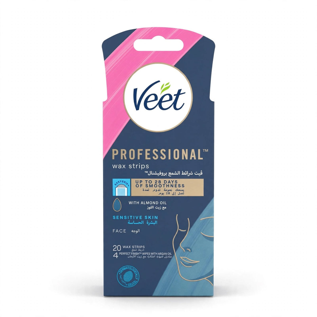 Veet Professional Almond Oil Wax Strips for Sensitive Skin Face 20 Strips