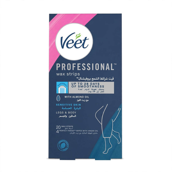 Veet Professional Almond Oil Wax Strips for Sensitive Skin Legs & Body 20 Strips