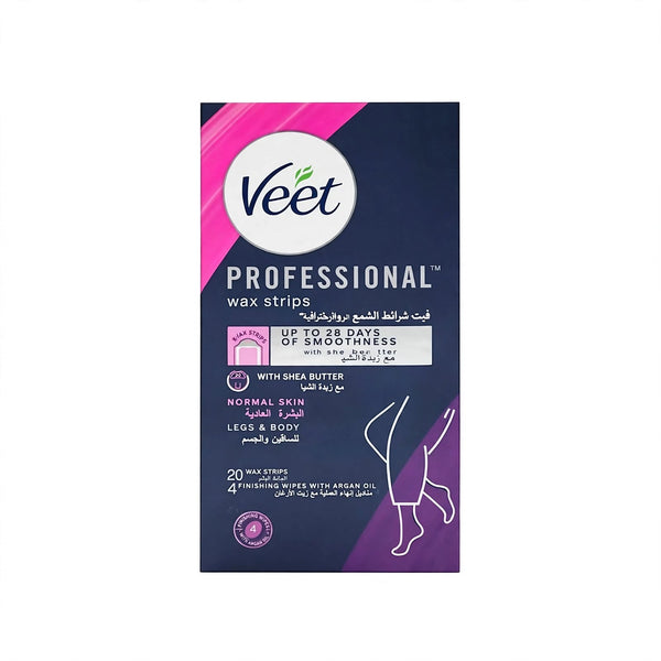 Veet Professional Shea Butter Wax Strips for Normal Skin Legs & Body 20 Strips