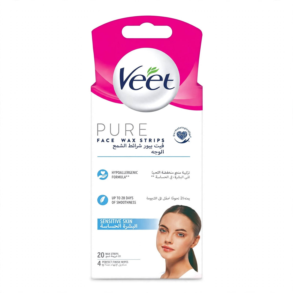 Veet Pure Face Wax Strips for Sensitive Skin 20 Strips + 4 Wipes