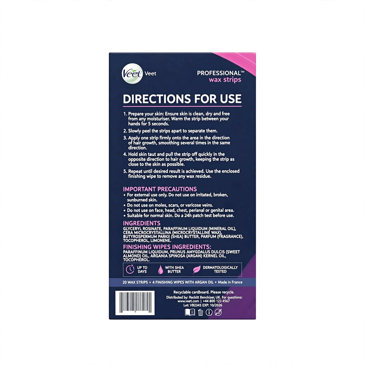 Veet Professional Wax Strips with Shea Butter for Normal Skin 20 Strips
