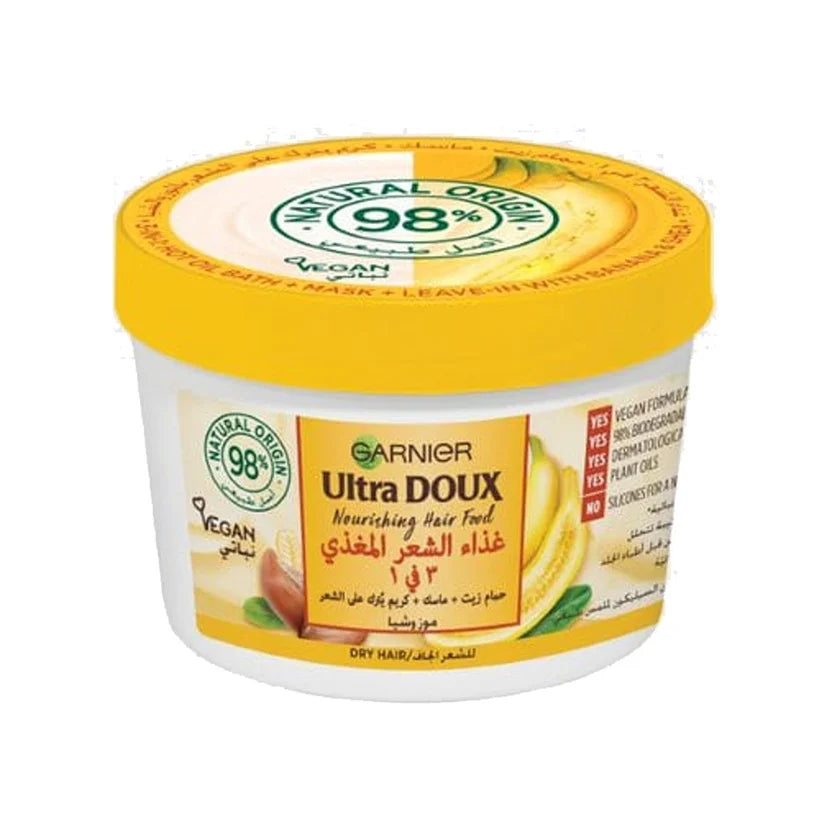 Garnier Ultra Doux 3In1 Nourishing Hair Food Treatment With Banana & Chia Extracts For Dry Hair, 390Ml
