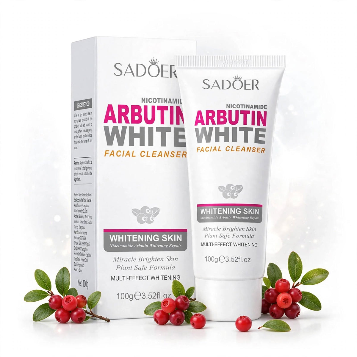 Sadoer Whitening Skin Nicotinamide Arbutin White Facial Cleanser, 100g