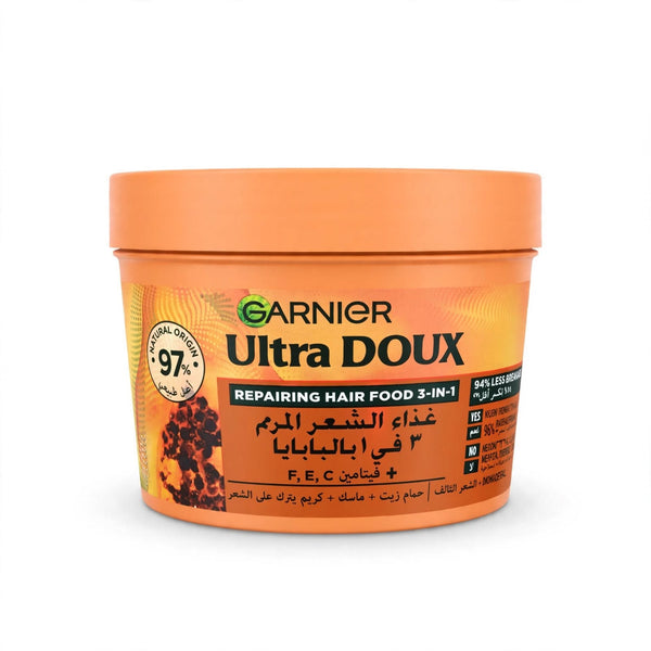 Garnier Ultra Doux Repairing 3In1 Hair Food Treatment With Amla & Papaya Extracts For Damaged Hair, 390M