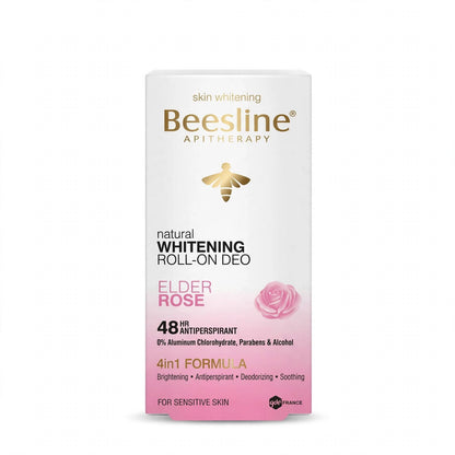 BEESLINE APITHERAPY NATURTAL WHITENING ROLL -ON DEO ELDER ROSE  4 IN 1 FORMULA 50 ML