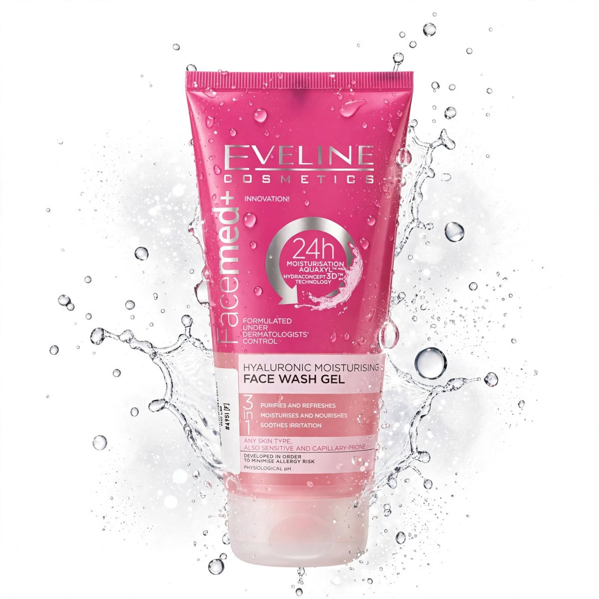 Eveline Cosmetics Facemed+3In1 Hyluronic Moisturising Face Wash Gel 150 ml