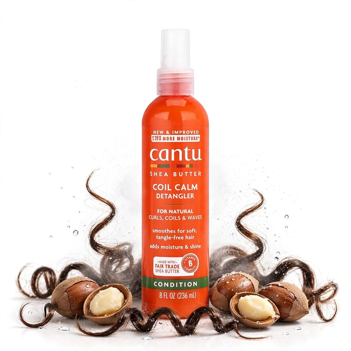 Cantu Shea Butter Coil Calm Detanger  Detangling For Natural Curls, Coils, Waves Smoothing & Moisture Condition 237Ml