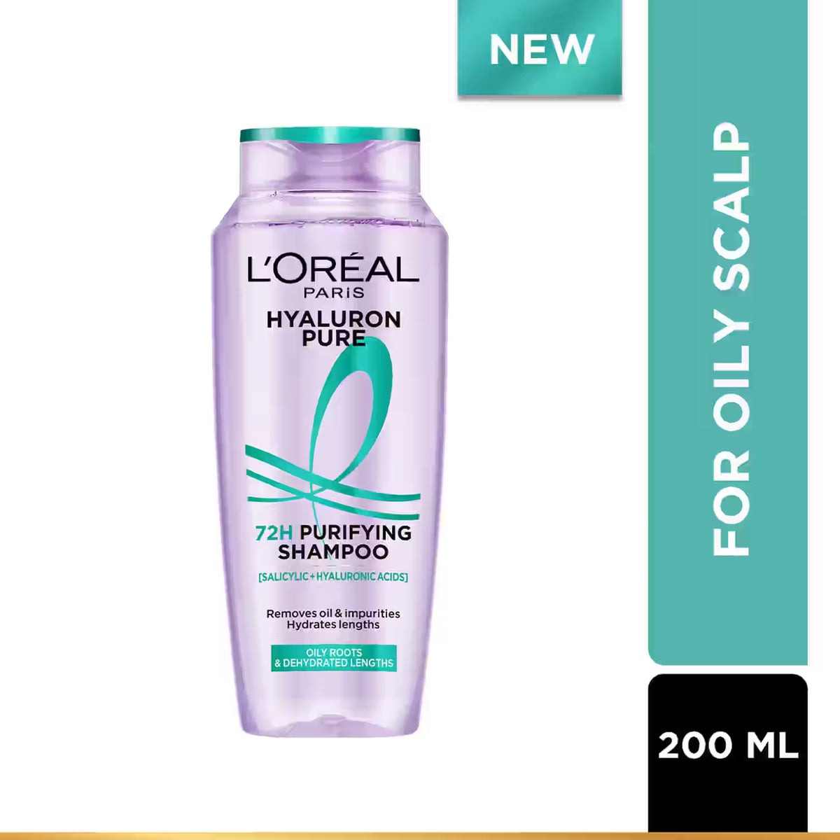 L'Oreal Elvive Hyaluron Pure 72H Purifying Shampoo with Salicylic & Hyaluronic Acids for Oily Scalp & Dehydrated Lengths, 200ml