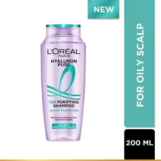 L'Oreal Elvive Hyaluron Pure 72H Purifying Shampoo with Salicylic & Hyaluronic Acids for Oily Scalp & Dehydrated Lengths, 200ml